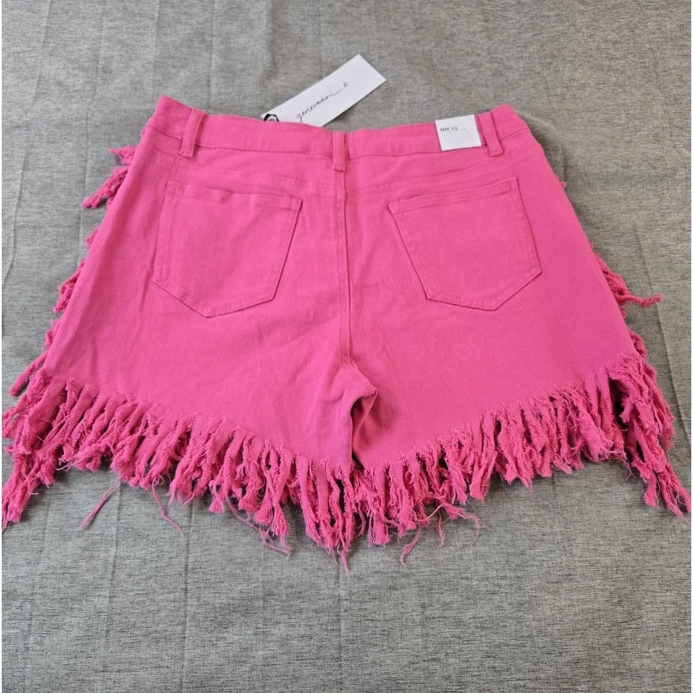 NWT Generation K Junior's Hot Pink Fringe Trim Festival Shorts 32